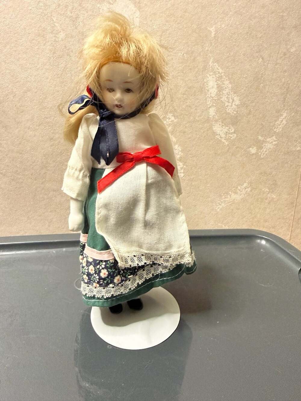 Vintage Porcelain Folk Art Doll 9 Inch European Traditional Outfit